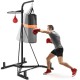 Heavy duty boxing punching stand with heavy bag and adjustable speed bag, ideal for home gym strength training.