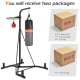 Heavy duty boxing punching stand with heavy bag and speed bag, featuring a sturdy steel frame for home gym workouts.