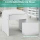 Cushioned makeup stool in white, designed for comfort, complements the vanity table set for a stylish bedroom.