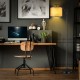 Standing floor lamp with adjustable head, matte black iron frame, and beige fabric shade, ideal for living room or.