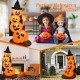 7 feet Halloween inflatable pumpkin combo with witch's hat, featuring LED lights for festive outdoor decorations.