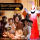 8-foot Halloween inflatable ghost with scary expression and rotatable flame LED lights for festive yard decoration.