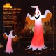 8-foot Halloween inflatable ghost with rotatable flame LED lights, made of waterproof polyester, perfect for yard.
