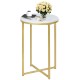 Round side table with faux marble top and gold metal frame, perfect for living room or bedroom decor.