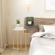 Round side table with faux marble top and golden metal legs, ideal for compact spaces in living rooms or bedrooms.
