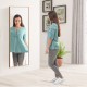 Full-length golden rectangle mirror with aluminum frame, perfect for bedroom or entryway decor and easy to install.