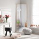 Full-length golden rectangle mirror with aluminum alloy frame, perfect for bedroom or entryway decor.