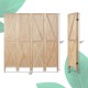 Four-panel folding wooden room divider made of solid paulownia wood, featuring a classic X-shaped design for privacy.
