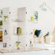 4 panel folding room divider screen in white with 3 display shelves, perfect for creating privacy in home or office.