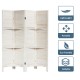 4 panel folding room divider screen in white with 3 display shelves, made of eco-friendly paulownia and MDF for privacy.