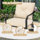 Patio dining chair with removable cushion cover, ergonomic armrests, and rustproof steel frame for outdoor comfort.