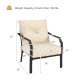 Detailed dimensions of the 2-piece patio dining set with padded cushions and sturdy steel frame for outdoor use.