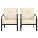 Side view of two patio chairs with thick cushions and a durable steel frame, ideal for outdoor dining and relaxation.