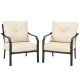 Set of two patio chairs with padded cushions, ergonomic armrests, and rustproof steel frame for outdoor comfort.