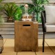 16-inch outdoor hideaway table showcasing rustic wood grain and side handles, perfect for patio use and propane tank.