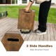 Outdoor hideaway table cover with rustic wood grain, side handles for easy movement, ideal for a 20 lbs propane tank.