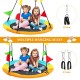 Colorful 40-inch flying saucer tree swing for indoor/outdoor use, adjustable height, safe for kids and adults.