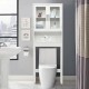 Over the toilet storage cabinet in pure white with tempered glass doors, ideal for organizing bathroom essentials.