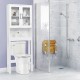 Over the toilet storage cabinet in white with tempered glass doors, ideal for organizing bathroom essentials.