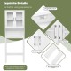 Over the toilet storage cabinet with tempered glass doors, adjustable shelf, and metal handle for organized bathroom.
