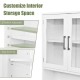 Over the toilet storage cabinet with tempered glass doors, adjustable shelves, and a sleek white finish for bathroom.