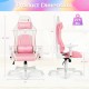 Ergonomic pink gaming chair with adjustable height, headrest, and lumbar support, designed for comfort and stability.