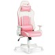 Ergonomic high back pink computer desk chair with adjustable features, headrest, and lumbar support for comfort.