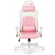 Ergonomic pink high back computer desk chair with adjustable headrest, lumbar support, and heavy-duty metal frame.