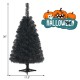 Black 3-foot unlit artificial mini tree with sturdy plastic stand, perfect for Halloween and Christmas decorations.