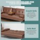 Convertible brown leather futon sofa with foldable cup holders and removable armrests for versatile comfort and.