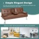 Convertible brown leather futon sofa with cup holders and removable armrests, ideal for home or office decoration.