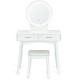 Vanity dressing table set with rounded mirror, LED lights, and two drawers, perfect for modern bedroom decor.