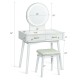 Rounded mirror of the vanity dressing table set with adjustable LED lights and elegant design, enhancing bedroom.