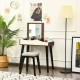 Vanity table set with flip-top mirror and padded stool in brown, perfect for a stylish and functional workspace.