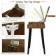 Vanity table set with flip-top mirror, brown finish, featuring pneumatic lift system and solid wood legs for stability.