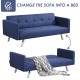 Convertible blue linen fabric sofa bed with adjustable backrest and USB ports, perfect for living room or bedroom use.