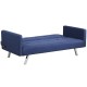 Blue 3-seat convertible linen fabric futon sofa with robust legs, offering comfort and style for any living space.