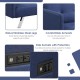 Convertible blue linen fabric sofa with adjustable backrest, USB ports, and side sockets for convenient charging.