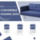 Convertible blue linen fabric sofa with adjustable backrest for reading, relaxing, or sleeping, featuring USB ports.