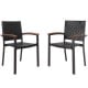 Set of 2 outdoor patio wicker dining chairs with curved acacia wood armrests, stackable and lightweight for easy.