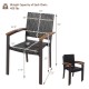 Stackable outdoor patio wicker dining chair with PE rattan, steel frame, and acacia wood armrests for garden use.