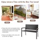 Patio rattan wicker bench with acacia wood armrests, made of weather-resistant PE rattan, for garden or indoor use.