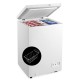 Compact 3.5 cu.ft chest freezer with removable storage basket, adjustable temperature, ideal for small spaces.