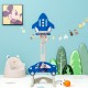 3-in-1 kids basketball hoop set in blue with adjustable height, includes football, basketball, and rings for active.