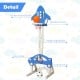 Rocket-shaped 3-in-1 basketball hoop set for kids in blue, featuring adjustable height and includes football and rings.