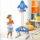 3-in-1 adjustable height basketball hoop playset in blue with football, basketball, and rings for kids' fun and.