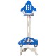Adjustable 3-in-1 basketball hoop playset in blue with rocket design, includes football, basketball, and rings for kids.