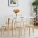 Backless wooden dining chairs in a modern setting, featuring a smooth surface and ergonomic design for home or office.