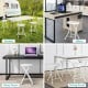 Set of 4 collapsible round stools in white, featuring a sturdy metal frame and built-in handles for easy transport.