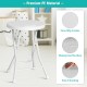 Collapsible round stool with handle in white, featuring a waterproof PE seat and sturdy metal frame for versatile use.
